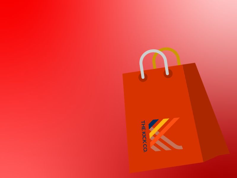 Banner for The Kick Co Black Friday with shopping bag and logo.