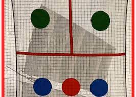 Multi Coloured target net for player shot selection, with redred  horizontal stripe is crossbar height and red verticle stripe for player assistence in shot prep